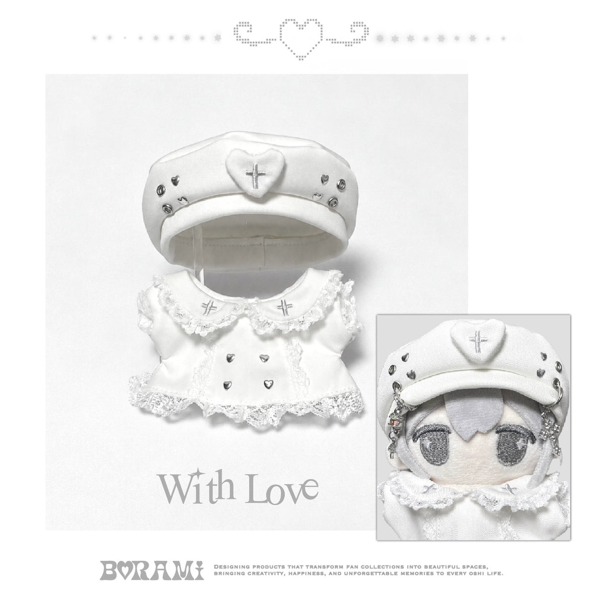 ✙ハンドメイド✙ CROSS HEART ゴシックベレー帽＋ドレス ホワイト.ver