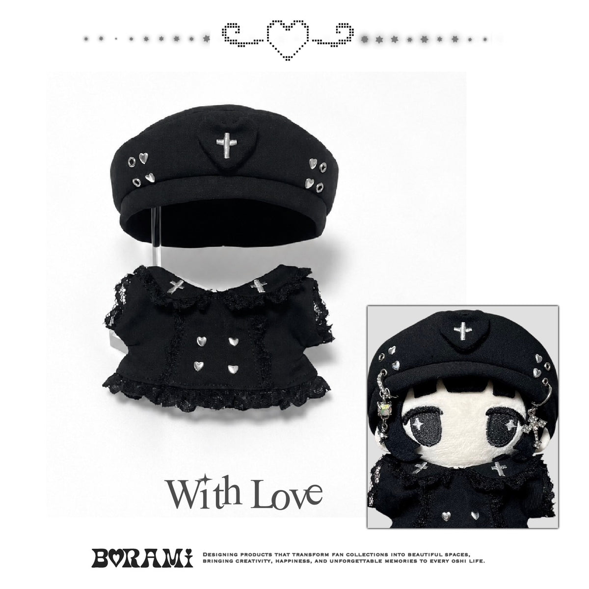 ✙ハンドメイド✙ CROSS HEART ゴシックベレー帽＋ドレス ブラック.ver