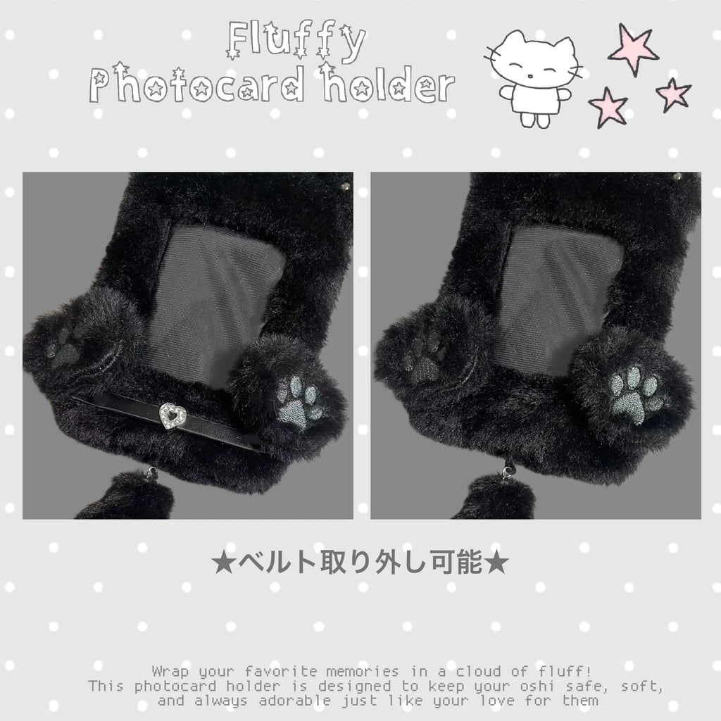 ♡もこもこ ネームタグ トレカケース トレカホルダー ストラップ付き‎♡Blackcat.ver