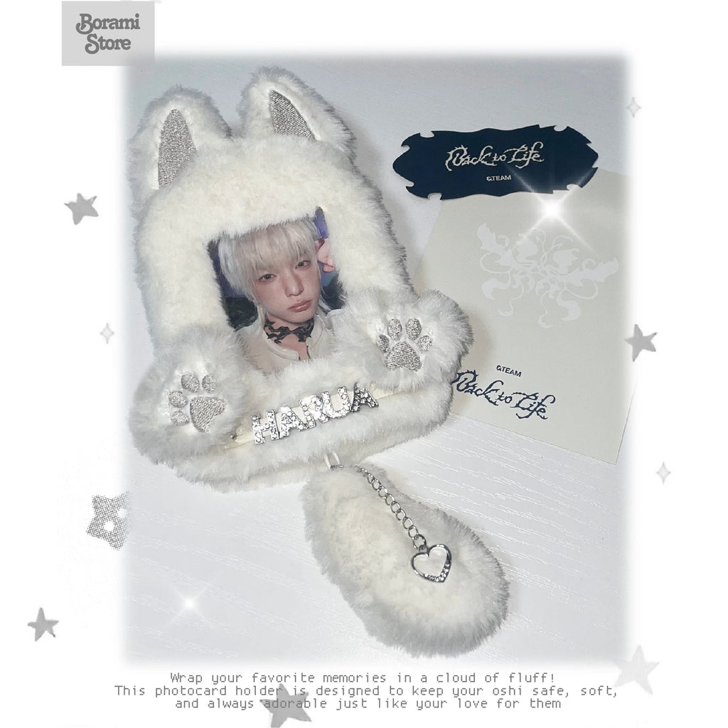 ♡もこもこ ネームタグ トレカケース トレカホルダー ストラップ付き‎♡Whitewolf.ver