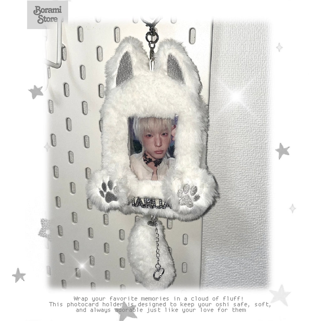 ♡もこもこ ネームタグ トレカケース トレカホルダー ストラップ付き‎♡Whitewolf.ver
