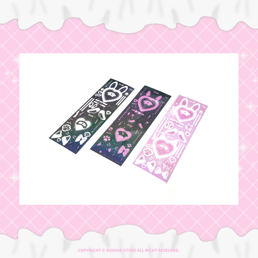 ♡°｡ BUNNY&MEOW ホログラム入りデコステッカー 選べる3色*ﾟ♡