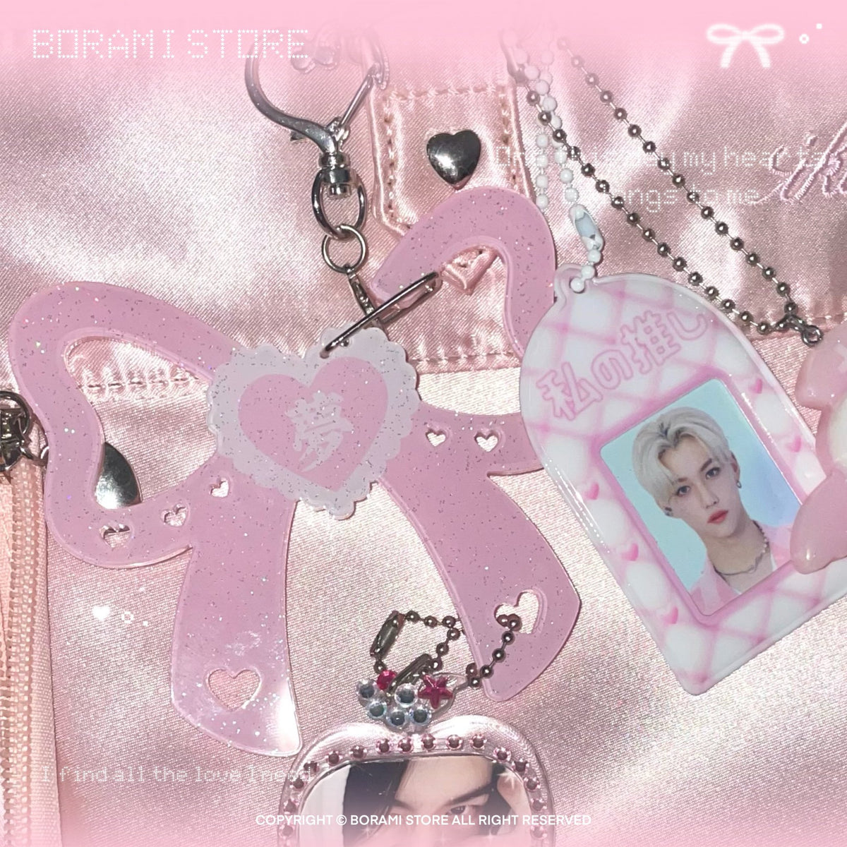 ♡°｡ ラメ入り カラビナ キーホルダー 夢.ver 選べる2色 ♡