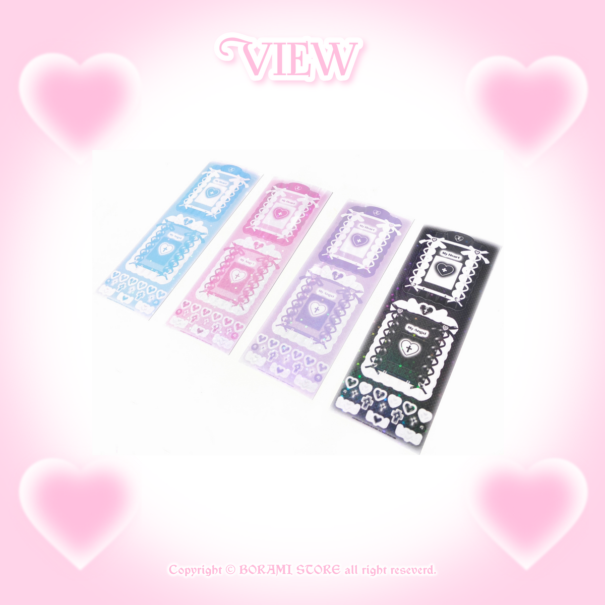 ♡°｡ リボンフレームステッカー ホログラム入り 選べる4色*ﾟ♡