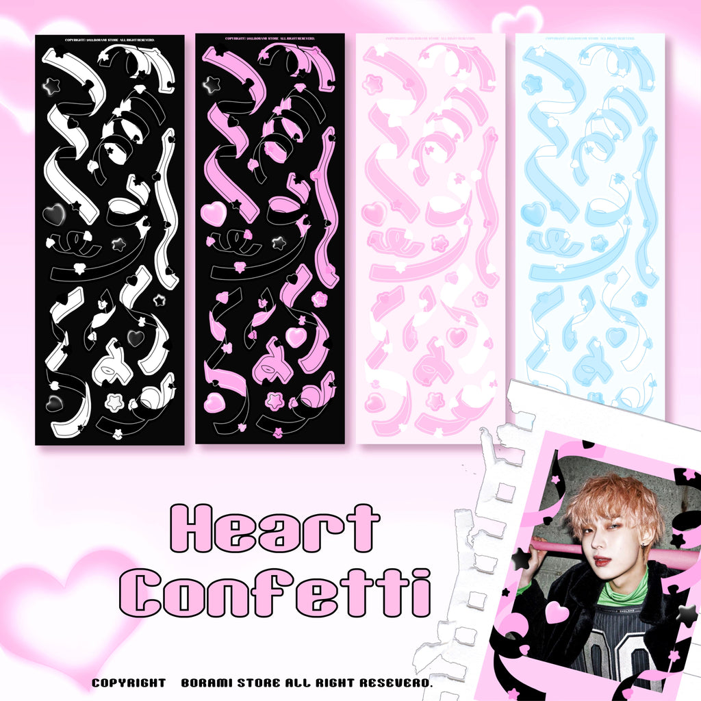♡°HEART CONFETTI ホログラム入り ステッカー 選べる4色*ﾟ♡