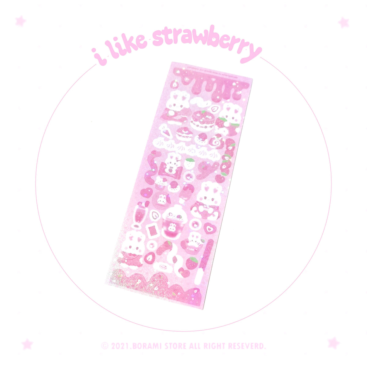 ♡°｡ I like strawberry イチゴうさちゃん ホログラム入りデコステッカー*ﾟ♡