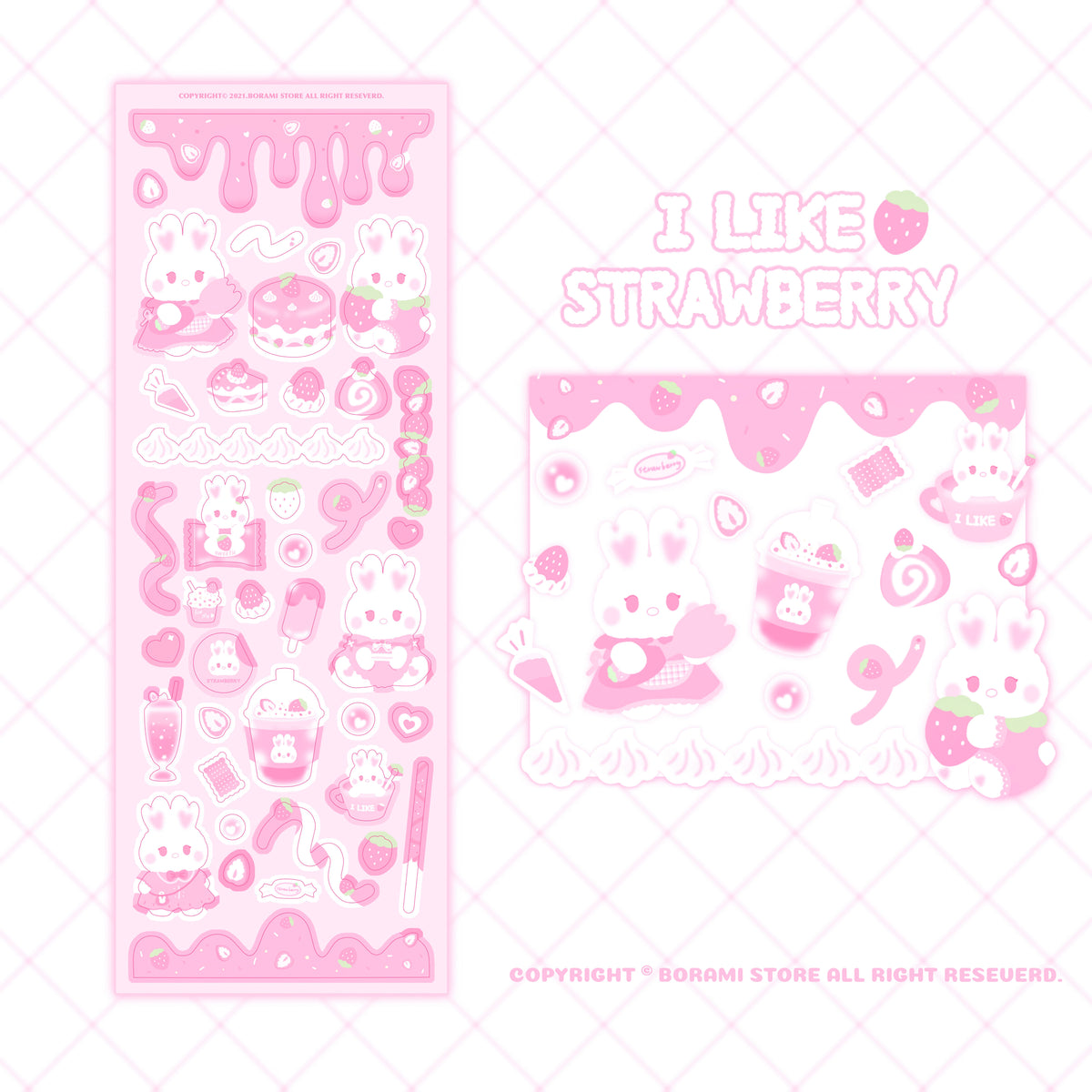 ♡°｡ I like strawberry イチゴうさちゃん ホログラム入りデコステッカー*ﾟ♡