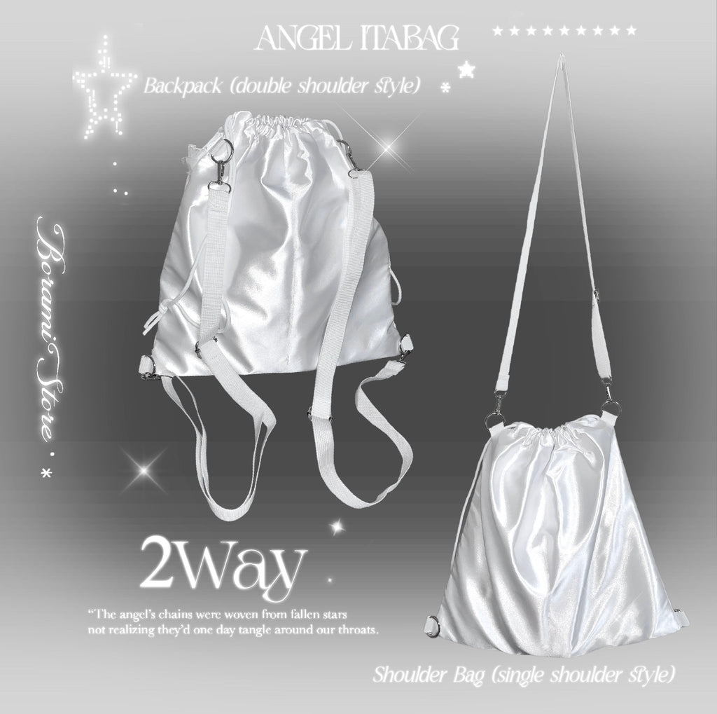 ★2WAY 痛バック★ ポケット2種付き サテン痛バック ナップサック White.ver