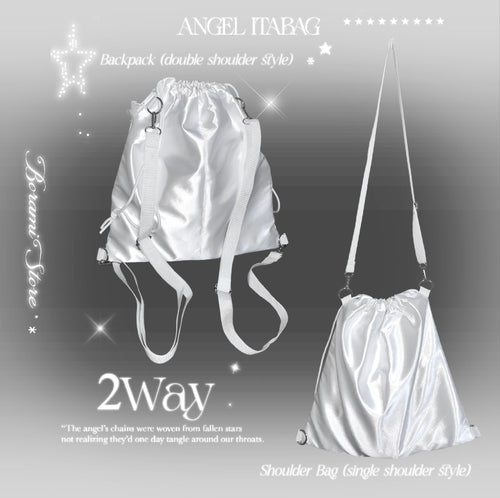 ★2WAY 痛バック★ ポケット2種付き サテン痛バック ナップサック White.ver