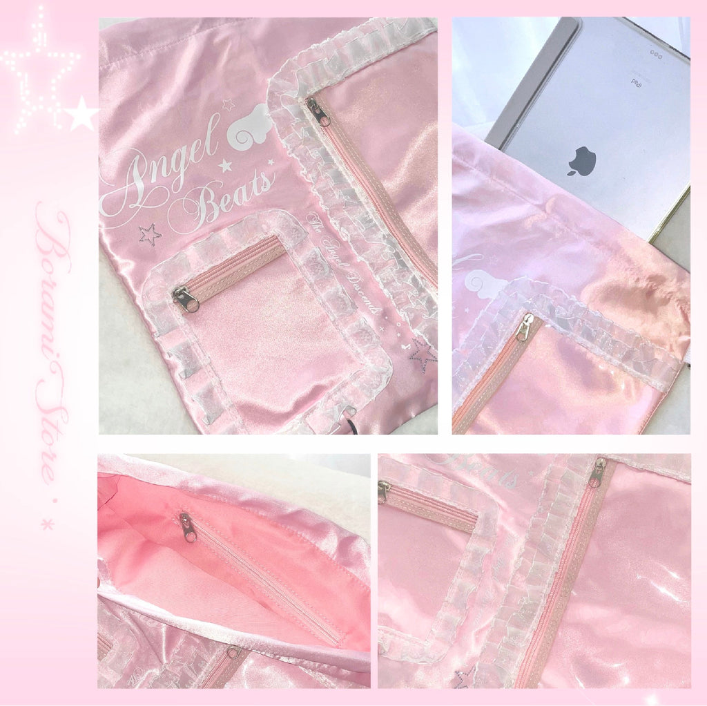 ★2WAY 痛バック★ ポケット2種付き サテン痛バック ナップサック pink.ver