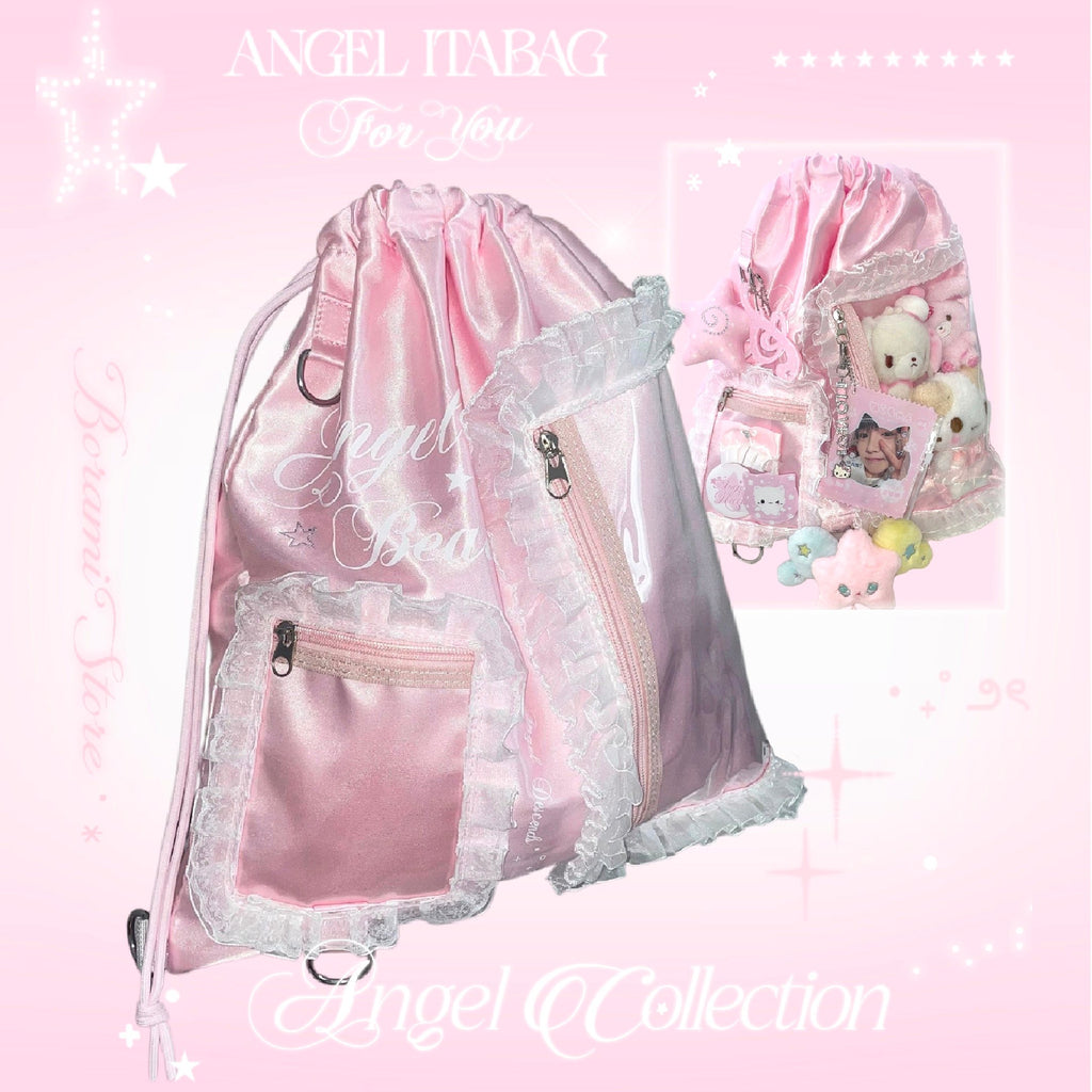 ★2WAY 痛バック★ ポケット2種付き サテン痛バック ナップサック pink.ver