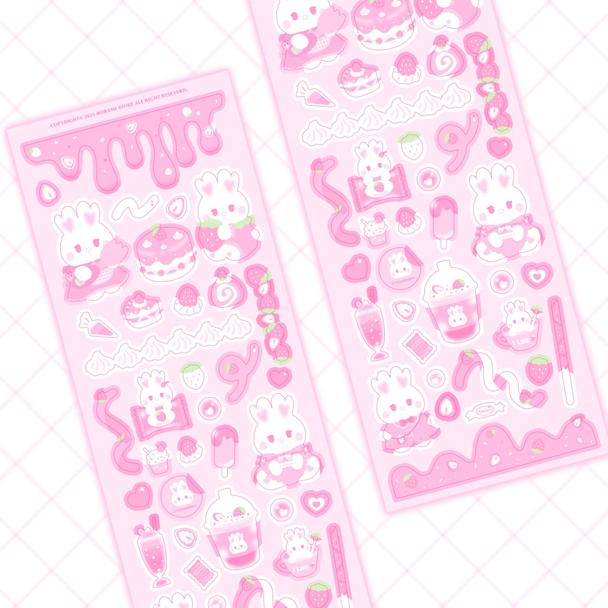 ♡°｡ I like strawberry イチゴうさちゃん ホログラム入りデコステッカー*ﾟ♡