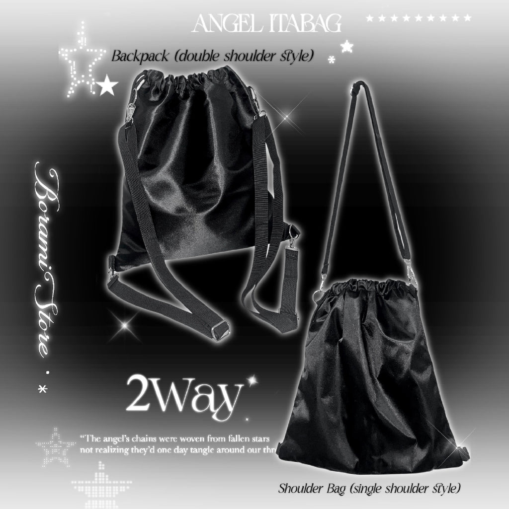 ★2WAY 痛バック★ ポケット2種付き サテン痛バック ナップサック black.ver