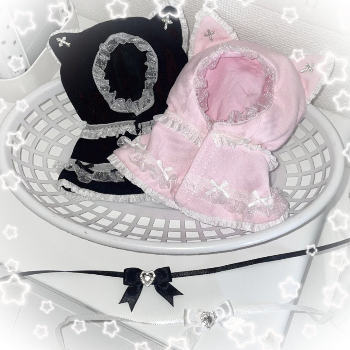 ★ハンドメイド★ ふわねこフリルケープ　Pink.ver/Black.ver