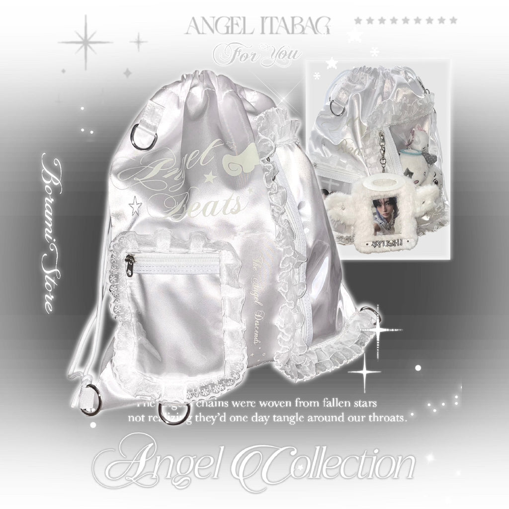 ★2WAY 痛バック★ ポケット2種付き サテン痛バック ナップサック White.ver