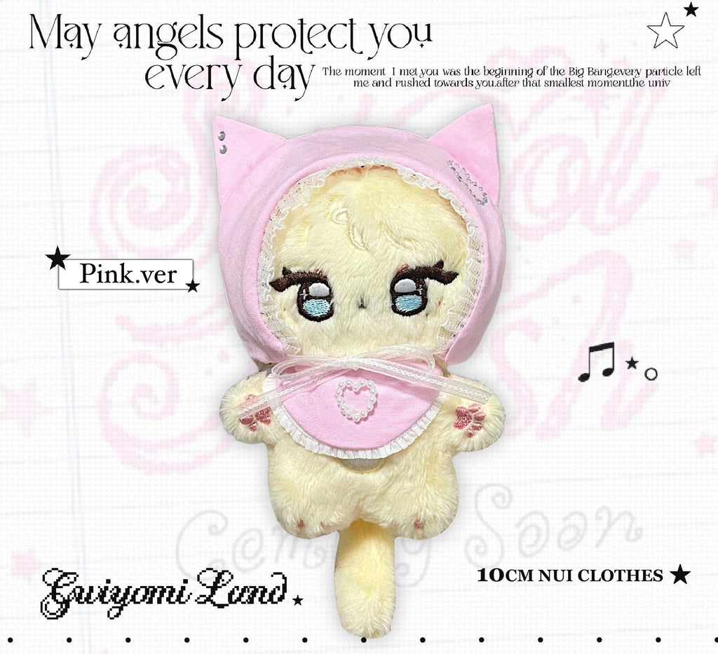 ★ハンドメイド★ ネコ耳ぬい帽子＋よだれかけ風スタイセット ピンク.ver