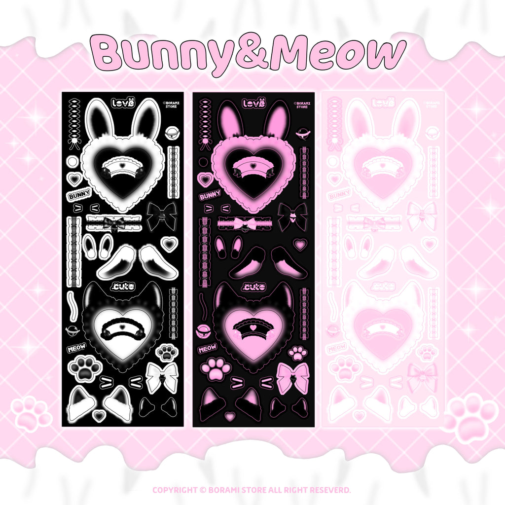 ♡°｡ BUNNY&MEOW ホログラム入りデコステッカー 選べる3色*ﾟ♡