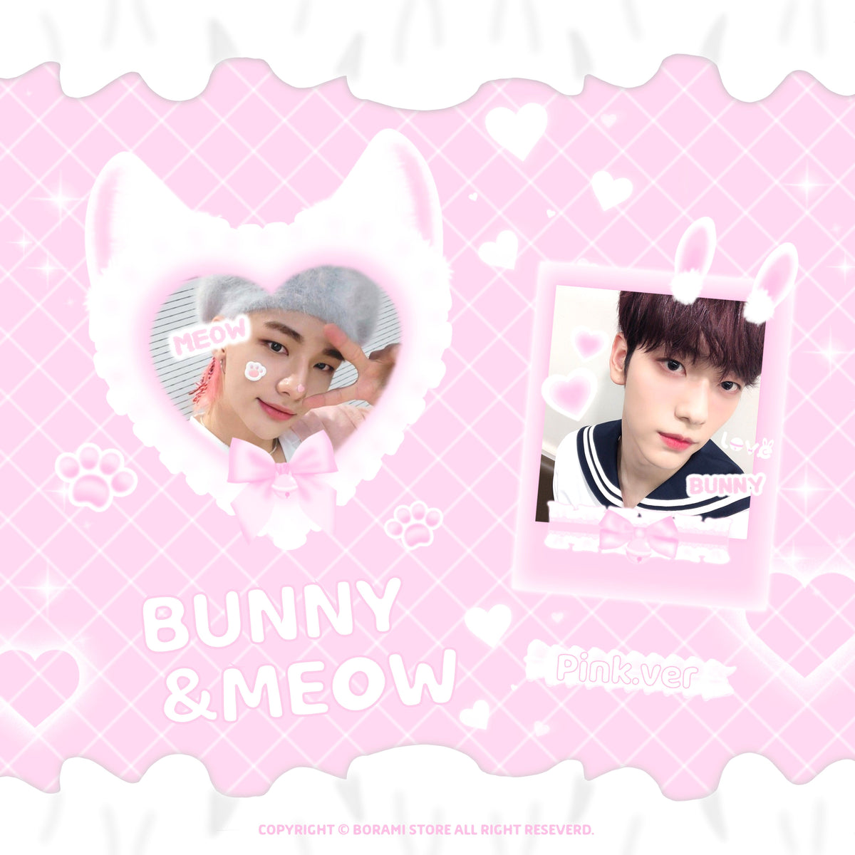 ♡°｡ BUNNY&MEOW ホログラム入りデコステッカー 選べる3色*ﾟ♡