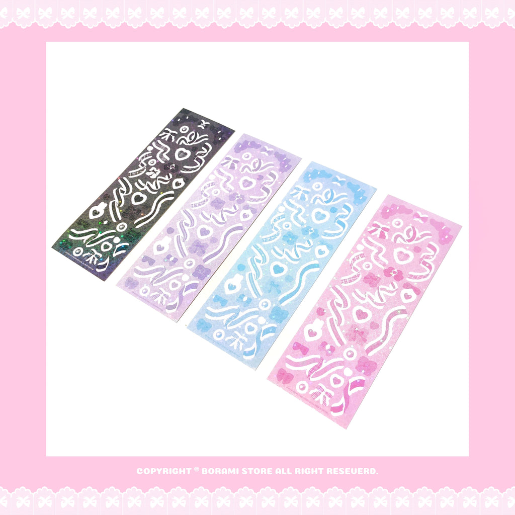 ♡°｡ Lace Ribbon ホログラム入り レースリボンステッカー 選べる4色*ﾟ♡